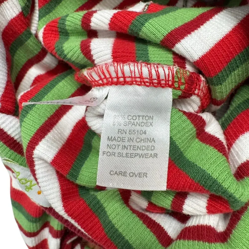 LE TOP Reindeer Stripe Ribbed Romper + Hat Size 6 Months Red Green White Cotton
